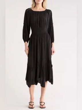 Ramy Brook Black Midi Tiered Dress